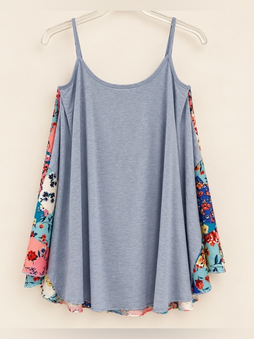 Blue Patchwork Look Circle Swing Tank Top Camisole Tunic Top NWT 2XL #1502